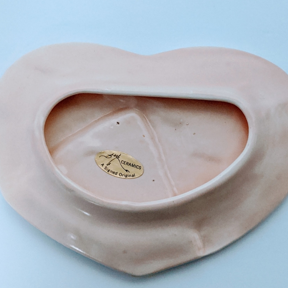 Barbara Baatz Signed Original Heart Ceramic Plate Dish Decor Design Pink Floral - Picture 5 of 7
